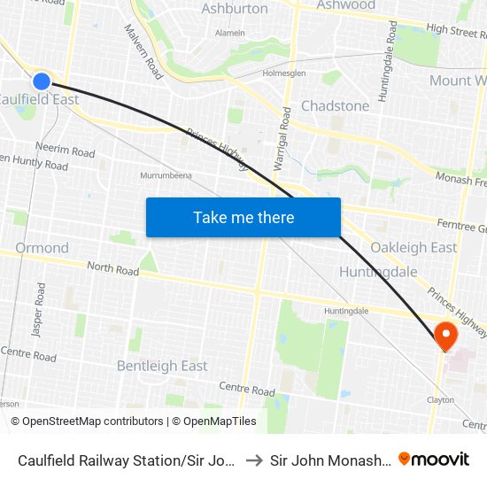 Caulfield Railway Station/Sir John Monash Dr (Caulfield East) to Sir John Monash Private Hospital map