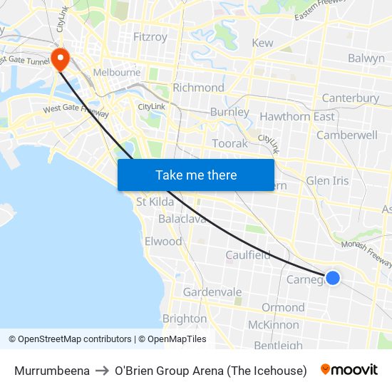 Murrumbeena to O'Brien Group Arena (The Icehouse) map