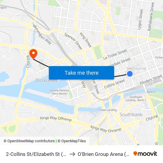2-Collins St/Elizabeth St (Melbourne City) to O'Brien Group Arena (The Icehouse) map