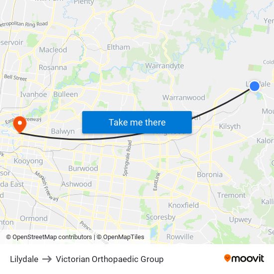 Lilydale to Victorian Orthopaedic Group map