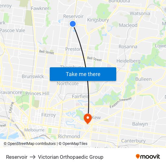 Reservoir to Victorian Orthopaedic Group map