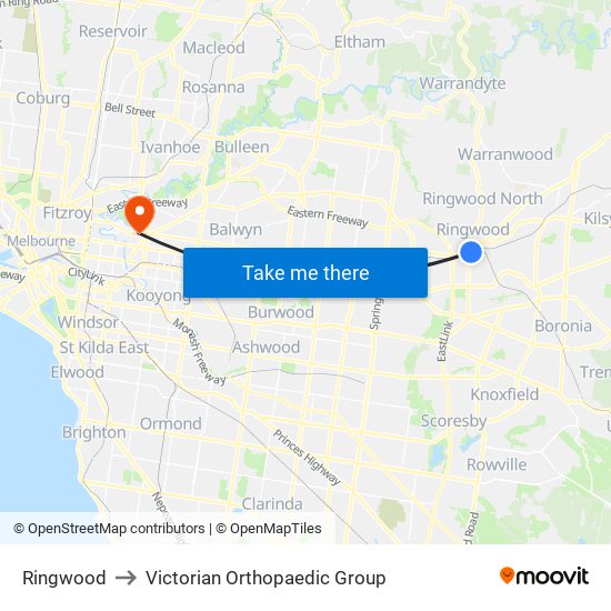 Ringwood to Victorian Orthopaedic Group map