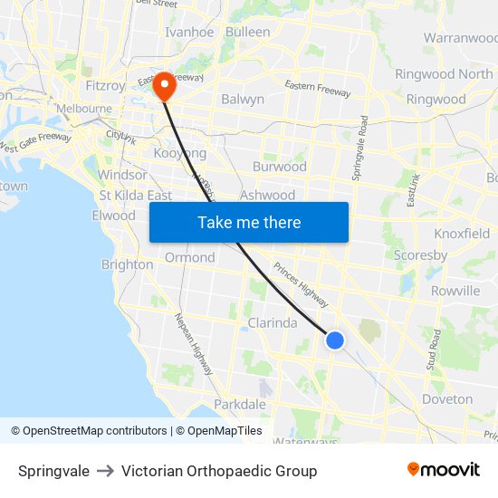 Springvale to Victorian Orthopaedic Group map