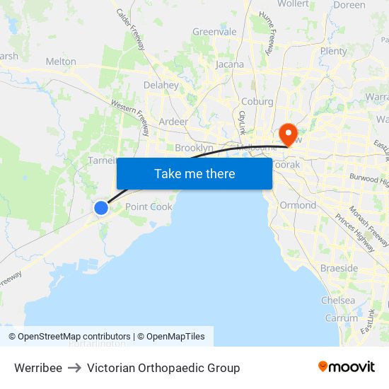 Werribee to Victorian Orthopaedic Group map