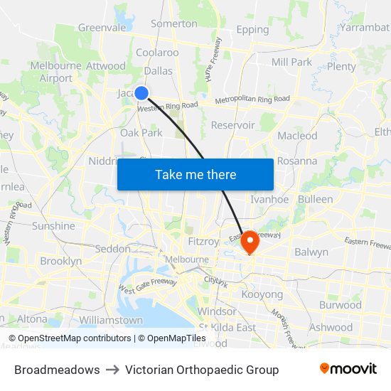 Broadmeadows to Victorian Orthopaedic Group map