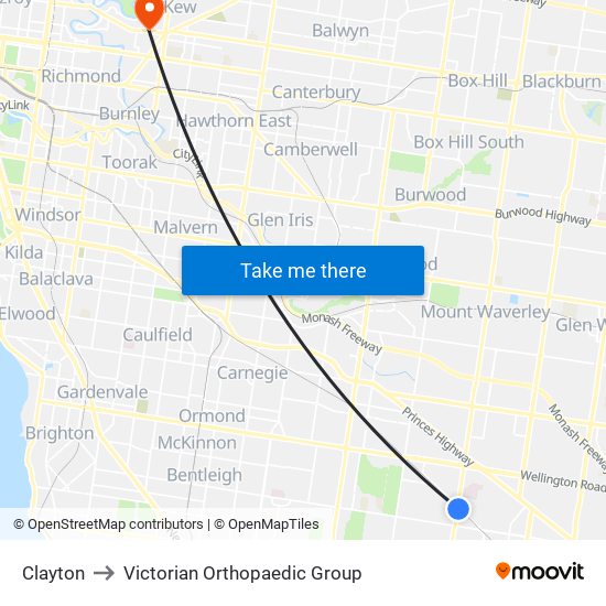 Clayton to Victorian Orthopaedic Group map