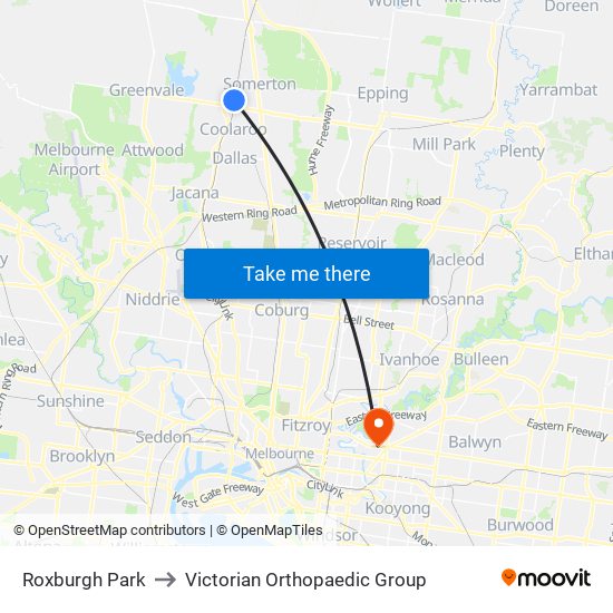 Roxburgh Park to Victorian Orthopaedic Group map