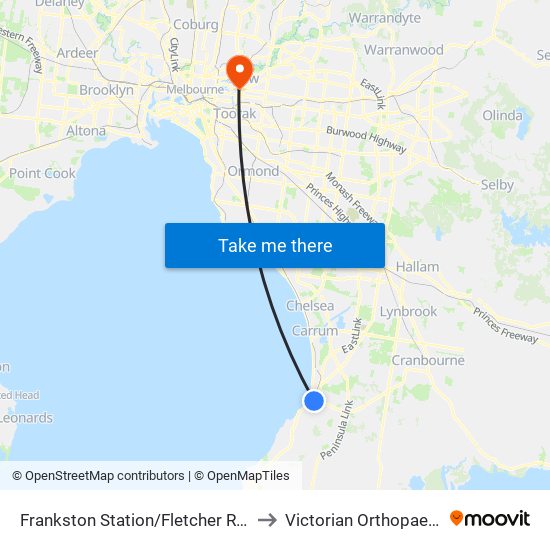 Frankston Station/Fletcher Rd (Frankston) to Victorian Orthopaedic Group map