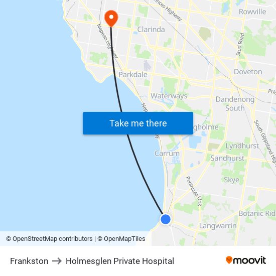 Frankston to Holmesglen Private Hospital map