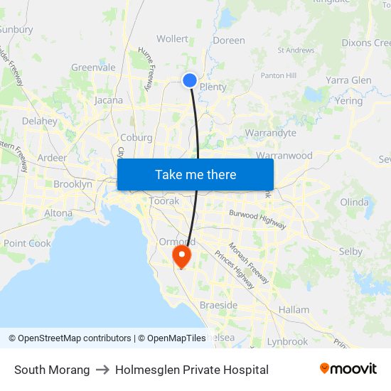 South Morang to Holmesglen Private Hospital map
