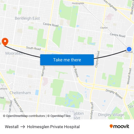 Westall to Holmesglen Private Hospital map