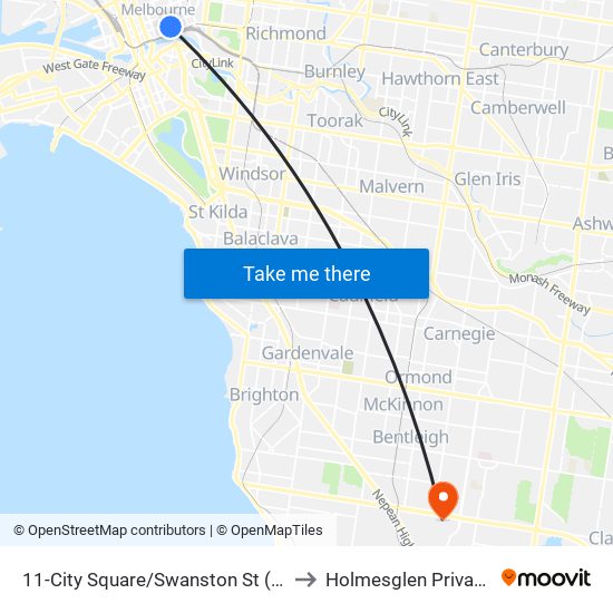 11-City Square/Swanston St (Melbourne City) to Holmesglen Private Hospital map