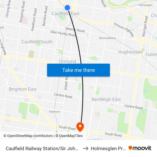 Caulfield Railway Station/Sir John Monash Dr (Caulfield East) to Holmesglen Private Hospital map