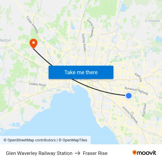 Glen Waverley Railway Station to Fraser Rise map
