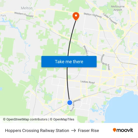Hoppers Crossing Railway Station to Fraser Rise map