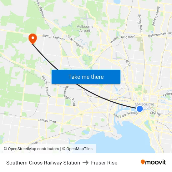 Southern Cross Railway Station to Fraser Rise map