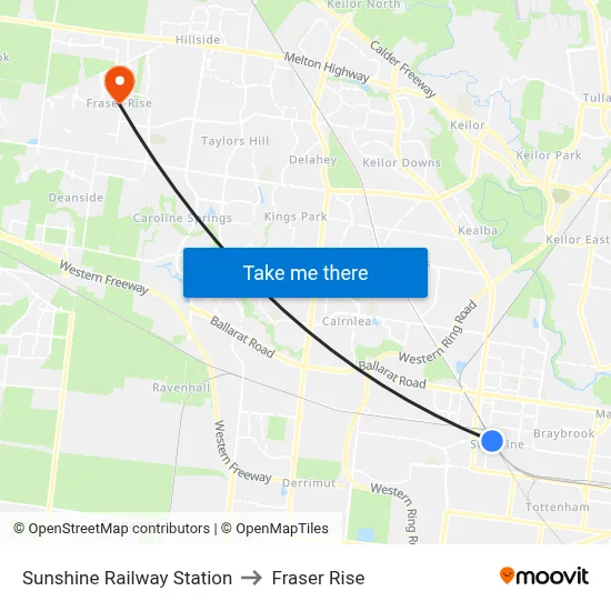Sunshine Railway Station to Fraser Rise map