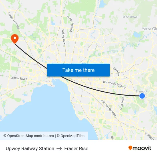 Upwey Railway Station to Fraser Rise map