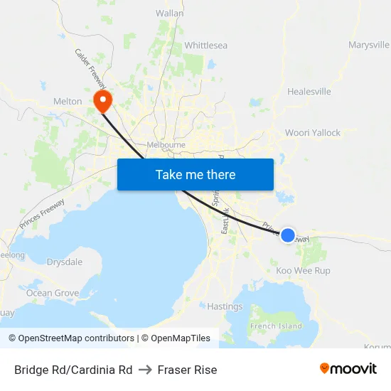Bridge Rd/Cardinia Rd to Fraser Rise map