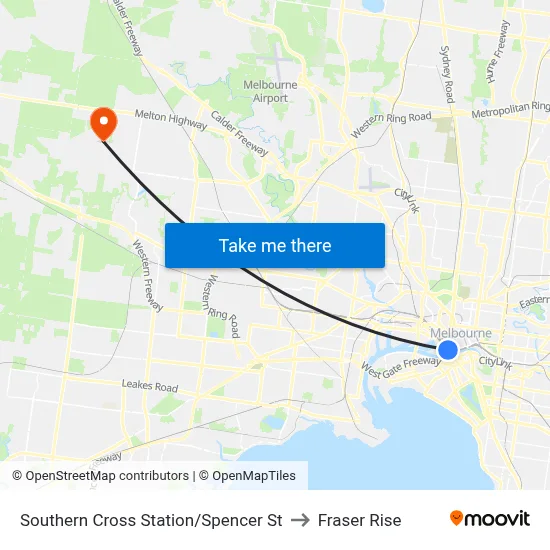 Southern Cross Station/Spencer St to Fraser Rise map