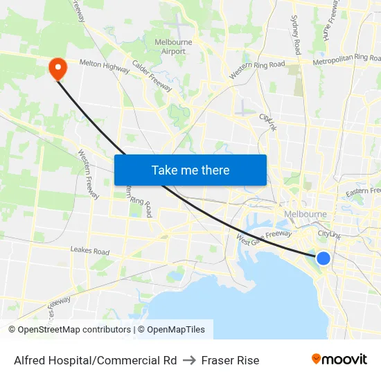 Alfred Hospital/Commercial Rd to Fraser Rise map