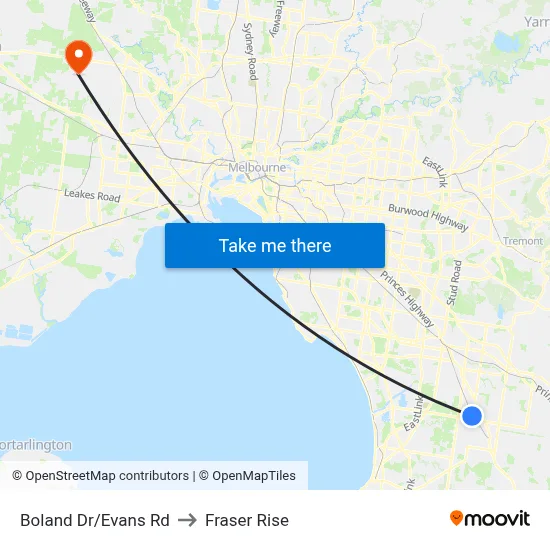 Boland Dr/Evans Rd to Fraser Rise map