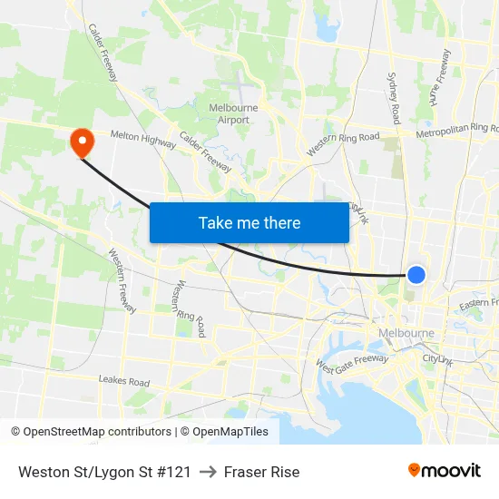 Weston St/Lygon St #121 to Fraser Rise map