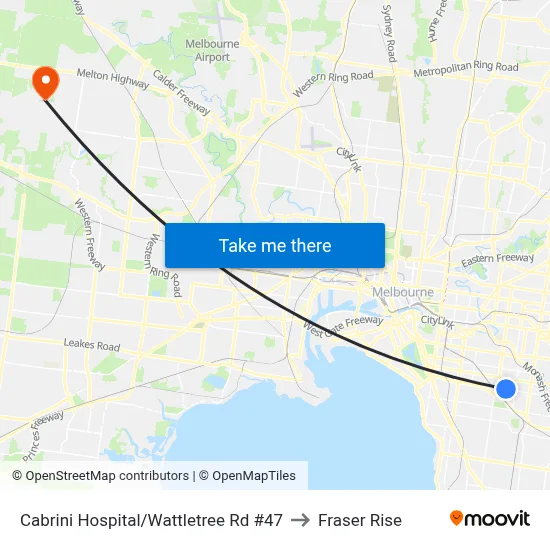 Cabrini Hospital/Wattletree Rd #47 to Fraser Rise map