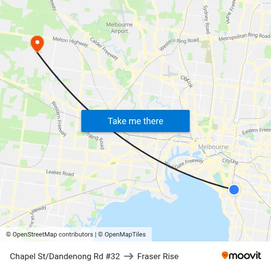 Chapel St/Dandenong Rd #32 to Fraser Rise map