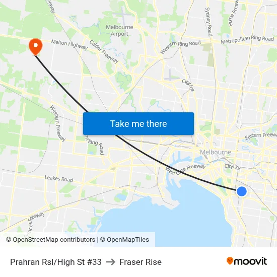 Prahran Rsl/High St  #33 to Fraser Rise map