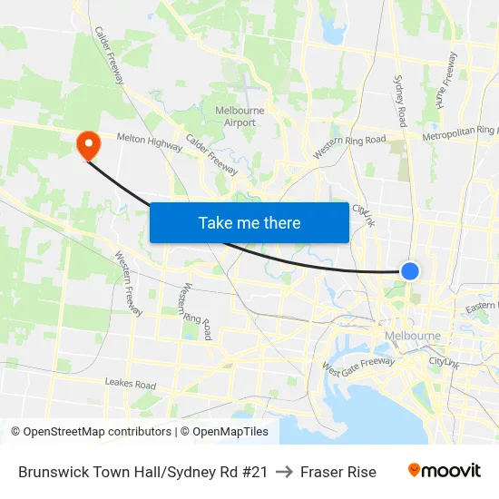 Brunswick Town Hall/Sydney Rd #21 to Fraser Rise map