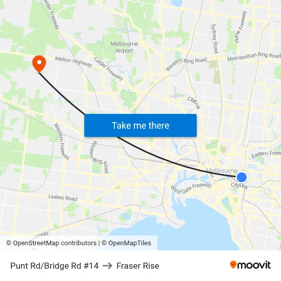 Punt Rd/Bridge Rd #14 to Fraser Rise map