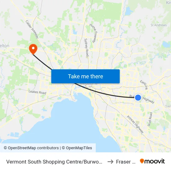 Vermont South Shopping Centre/Burwood Hwy #75 to Fraser Rise map