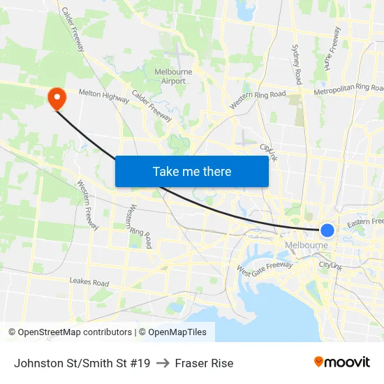 Johnston St/Smith St #19 to Fraser Rise map