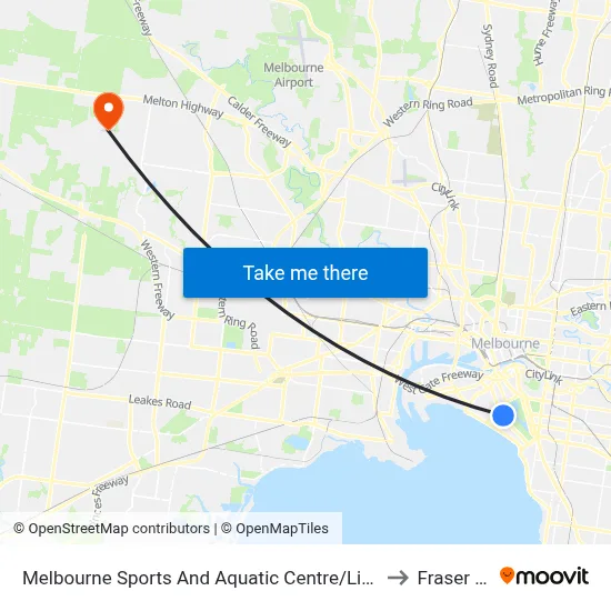 Melbourne Sports And Aquatic Centre/Light Rail #129 to Fraser Rise map
