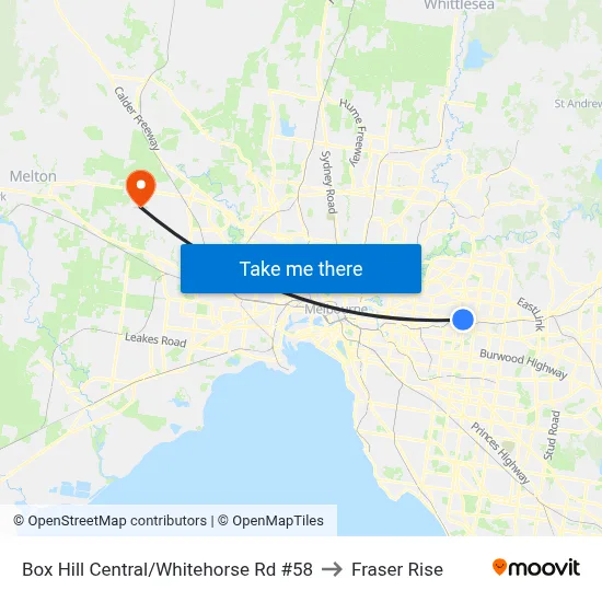 Box Hill Central/Whitehorse Rd #58 to Fraser Rise map