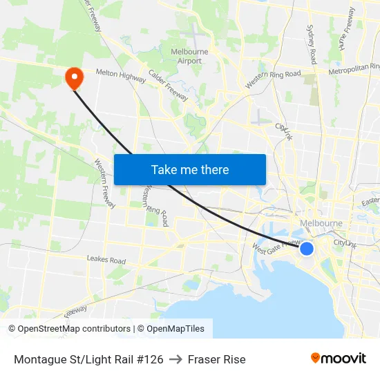 Montague St/Light Rail #126 to Fraser Rise map