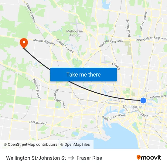 Wellington St/Johnston St to Fraser Rise map