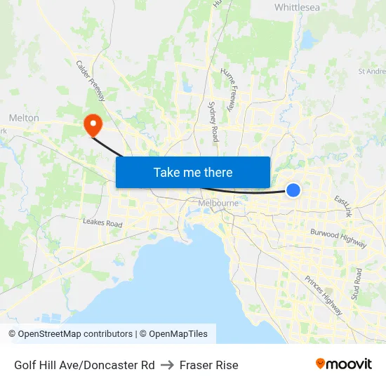 Golf Hill Ave/Doncaster Rd to Fraser Rise map