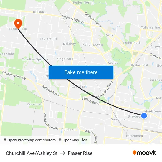 Churchill Ave/Ashley St to Fraser Rise map