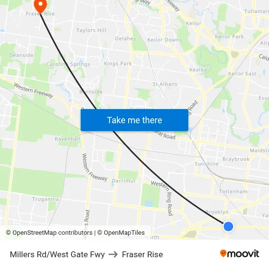 Millers Rd/West Gate Fwy to Fraser Rise map