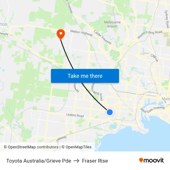 Toyota Australia/Grieve Pde to Fraser Rise map