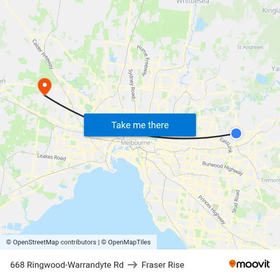 668 Ringwood-Warrandyte Rd to Fraser Rise map