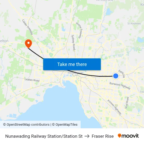 Nunawading Railway Station/Station St to Fraser Rise map