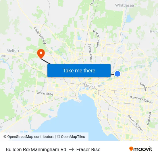 Bulleen Rd/Manningham Rd to Fraser Rise map