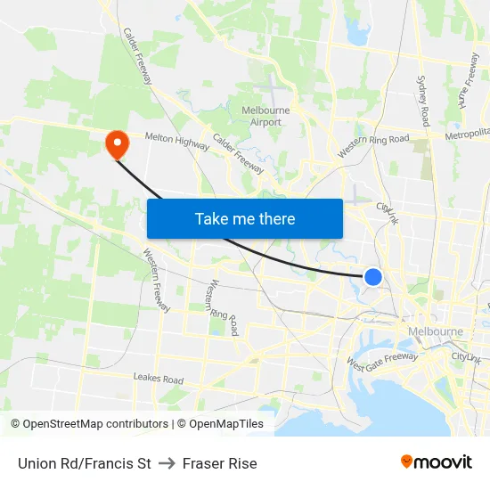 Union Rd/Francis St to Fraser Rise map