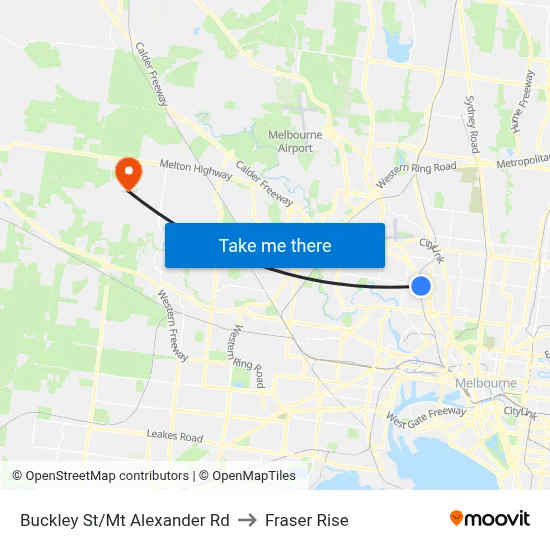 Buckley St/Mt Alexander Rd to Fraser Rise map