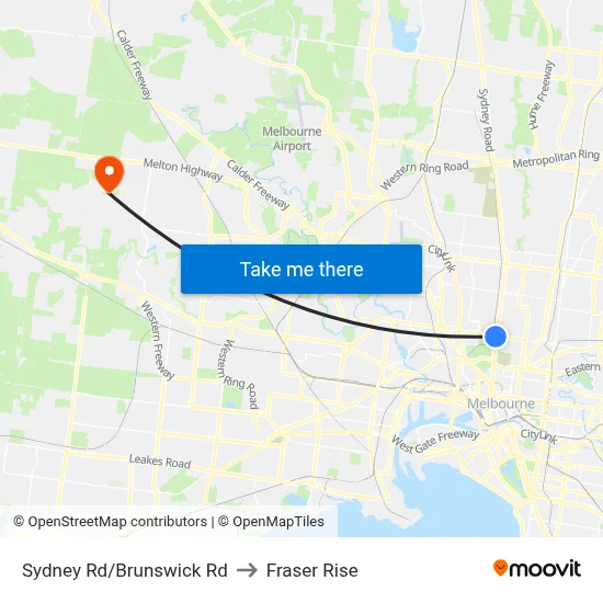 Sydney Rd/Brunswick Rd to Fraser Rise map
