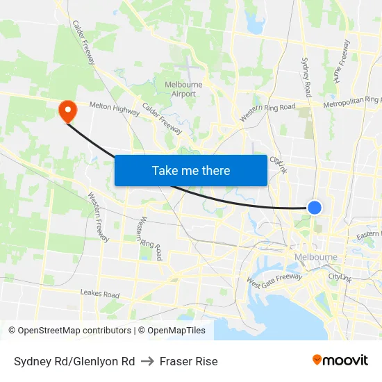Sydney Rd/Glenlyon Rd to Fraser Rise map