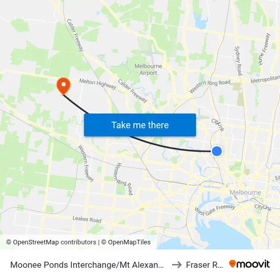 Moonee Ponds Interchange/Mt Alexander Rd to Fraser Rise map